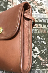 Vintage COACH genuine brown leather mini shoulder bag vertical rectangular shape. classic purse. Made in USA