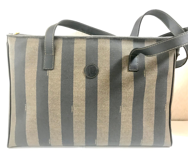 Vintage FENDI black and grey pecan stripe bag with brown leather handl –  eNdApPi ***where you can find your favorite designer  vintages..authentic, affordable, and lovable.