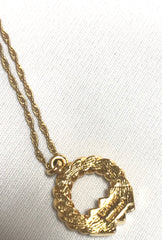 Vintage LANVIN golden skinny chain necklace with golden round pendant top. Clear crystals and green glass stone. Perfect jewelry gift.