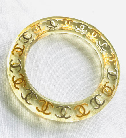 Vintage CHANEL resin bangle, bracelet with gold and silver CC