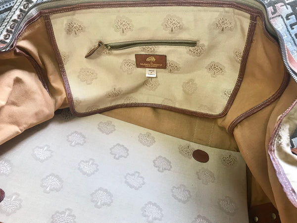 Vintage Mulberry beige logo jacquard fabric travel bag, duffle bag with  leather.