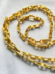 Vintage Celine golden long necklace with blaison macadam charms and square plate with embossed logo and carriage. 041032