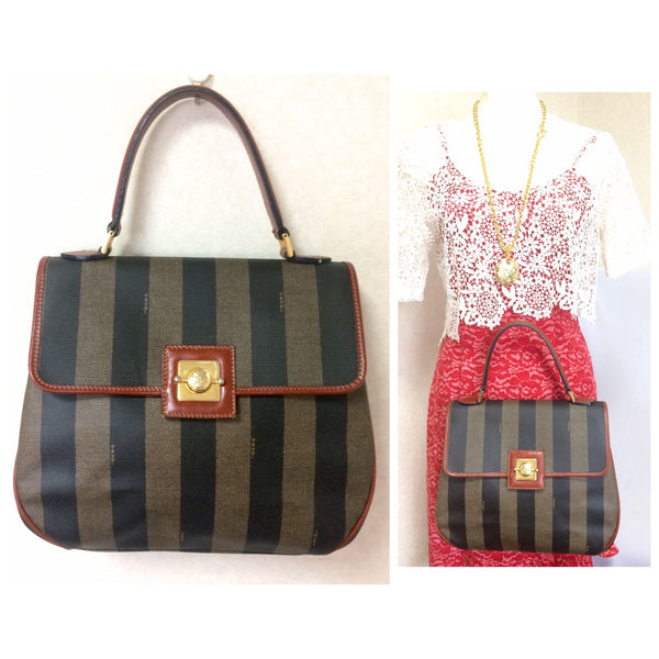 Vintage FENDI pecan stripe large handbag, purse with brown leather tri –  eNdApPi ***where you can find your favorite designer  vintages..authentic, affordable, and lovable.