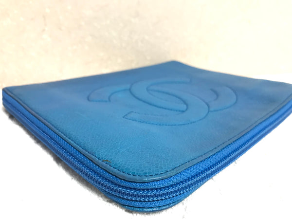 Chanel Blue Caviar Leather Wallet Pouch Case