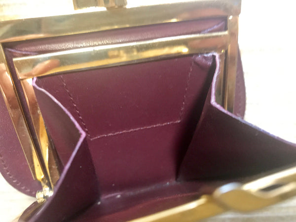 Vintage Cartier genuine wine leather coin case purse with gold