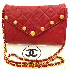 Vintage CHANEL red lamb leather shoulder bag with golden CC button motifs at flap. Rare purse. 070610re1