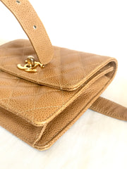 Vintage CHANEL beige brown caviarskin waist purse, hip bag, fanny pack with golden CC mark. Classic 2.55 design. R0410112