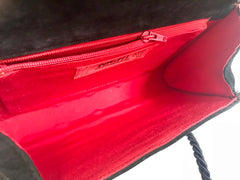 Vintage Valentino Garavani black suede leather shoulder bag, clutch purse with crystal stones and scale quilted stitches. 050816f4