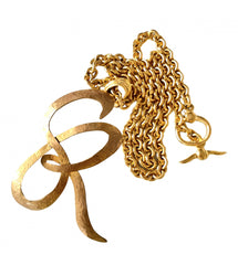 Vintage Sonia Rykiel golden chain necklace with large logo pendant top. Perfect vintage jewelry from SR. 0407152