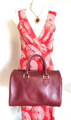 Vintage Yves Saint Laurent red brown handbag , mini duffle bag. Classic speedy bag design unisex YSL purse. 050320r13