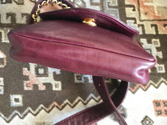 Vintage CHANEL wine fanny pack, leather belt bag with detachable chain belt and CC stitch mark on flap. Fits 29.5" -32.6" 070502re2