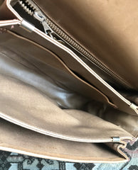Vintage Celine beige macadam and blason pattern classic shoulder bag with golden logo motifs. Diffusion line. 050316r3
