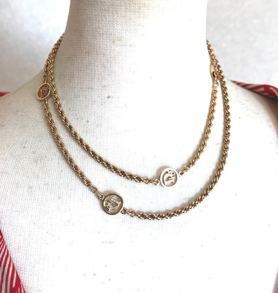 Vintage Christian Dior golden chain necklace with logo charms