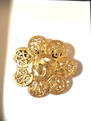 Vintage CHANEL arabesque flower brooch with CC mark. Made in France. Hat, scarf, jacket. Great gift. 050327re1