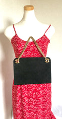 70's, 80's Vintage CHANEL genuine black suede leather kiss lock closure shoulder bag with gold tone CC marks and skinny chains. Rare purse.