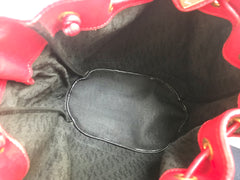 Vintage Yves Saint Laurent red and grey hobo bucket shoulder bag with leather trimmings and golden logo plate. YSL classic purse. 050323re6