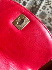 Vintage CHANEL red leather 2.55 waist purse, fanny pack, hip bag with gold CC closure and chain belt. Belt 28”- 33”(71cm~77cm).