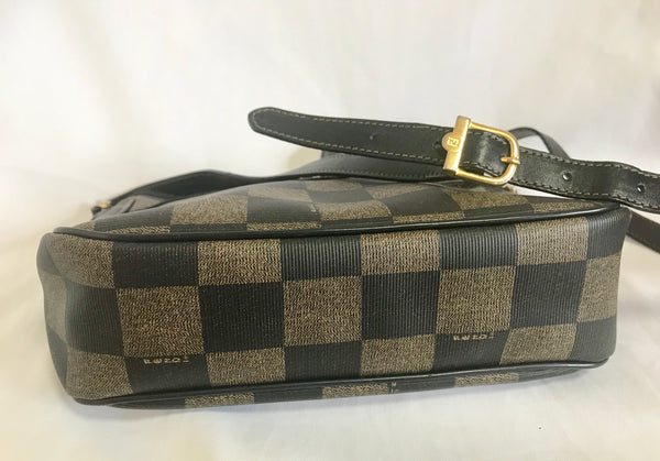 Authentic FENDI Pecan Chess Leather Tote Bag Shoulder Bag Hand Bag Purse  Used