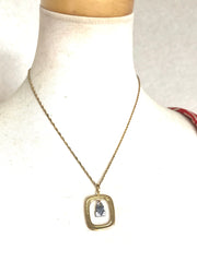 Vintage LANVIN golden skinny chain necklace with square and silver logo charm pendant top. Must have classic vintage jewelry piece. 050407r1