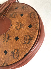Vintage MCM brown monogram round Suzy Wong shoulder bag with brown leather trimmings. Designed by Michael Cromer. Classic masterpiece bag.