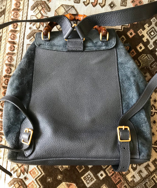 Gucci Vintage Mini Backpack Black Leather Signature Bamboo Handle