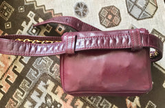Vintage CHANEL wine fanny pack, leather belt bag with detachable chain belt and CC stitch mark on flap. Fits 29.5" -32.6" 070502re2