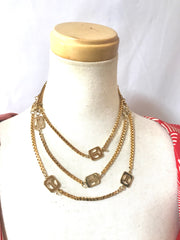 Vintage Lanvin golden chain long necklace with logo motif charms. Rare Lanvin vintage jewelry. Long necklace. 0403311