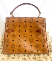 Vintage MCM classic brown monogram Kelly bag with golden logo plate. Perfect daily use bag.  By Michael Cromber, Germany