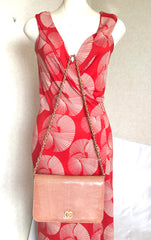 Vintage CHANEL milky pink genuine lizard leather 2.55 shoulder bag with golden CC mark and and chain strap. Rare masterpiece. 050323re10