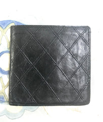 80's vintage CHANEL black calfskin square stitched wallet, bill, card case. Unisex purse.