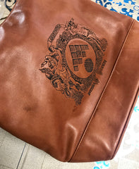 1990s. Vintage Bottega Veneta brown leather shoulder tote bag with logo embroidery. Claissic daily use bag.
