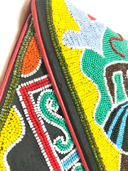 Vintage Renaud Pellegrino colorful and ethnic design beaded clutch bag, shoulder bag. One of a kind handmade masterpiece. Made in France.