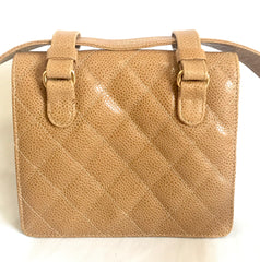 Vintage CHANEL beige brown caviarskin waist purse, hip bag, fanny pack with golden CC mark. Classic 2.55 design. R0410112