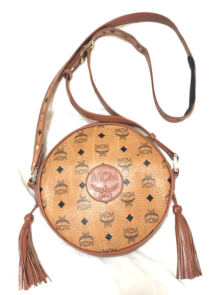 Vintage MCM black monogram Suzy Wong mini shoulder purse with multicolor  fringes at 1stDibs