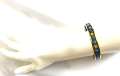 Ves. Vintage Hermes cloisonne enamel bangle with green, yellow, and blue. Charm and chain design. 050320r7