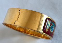 Vintage Hermes cloisonne enamel golden click and clack Flacon bangle with wine red and colorful perfume bottle design. Great gift idea. 050406r8