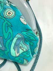 Vintage Emilio Pucci blue velvet fabric hand-made kiss lock pouch, clutch bag with shoulder strap.