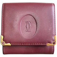 Vintage Cartier genuine wine leather square coin case with gold tone frames. must de Cartier. Unisex use. 060905r5