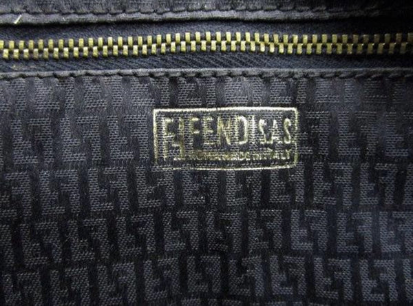 Vintage FENDI black stripe gained leather shopper tote bag with FF