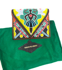 Vintage Renaud Pellegrino colorful and ethnic design beaded clutch bag, shoulder bag. One of a kind handmade masterpiece. Made in France.