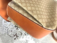 Vintage Celine beige macadam blaison handbag with brown leather trimming. Classic purse. Shoulder bag.