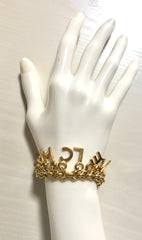 Vintage Chanel Turnlock CC closure and CHANEL letter dangle bracelet. Must have 90s jewelry. CC and logo letter charm bracelet. 060801re