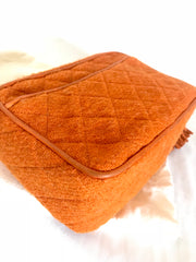 Vintage CHANEL orange tweed matelasse chain shoulder bag, camera bag with CC tassel charm. Must have rare purse.