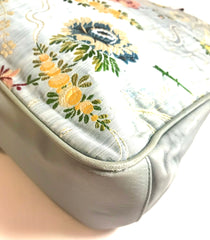 Vintage CHANEL Japanese kimono design jacquard fabric and blue leathers shoulder bag with golden CC charm. One-of-a-kind purse. 0405031re3