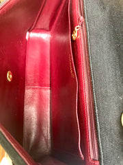 Vintage CHANEL black jersey 2.55 classic jumbo, large chain, large shoulder bag with golden CC. Stripe stitch