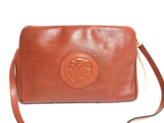 Vintage Fendi brown epi leather messenger bag, shoulder purse with iconic Janus medallion embossed motif at front. Unisex. Rare bag.