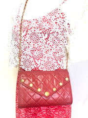 Vintage CHANEL red lamb leather shoulder bag with golden CC button motifs at flap. Rare purse. 070610re1