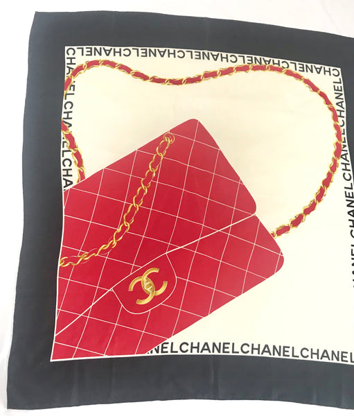 AUTHENTIC CHANEL VINTAGE SILK SCARF CHANEL CC LOGO RED WHITE MADE IN ITALY