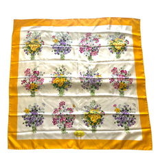 Vintage Gucci classic yellow scarf with multicolor flora prints. Beautiful piece by Accessory collection. Great gift. Spring flower.