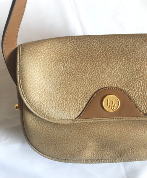 Vintage Christian Dior nude beige leather purse, shoulder bag with